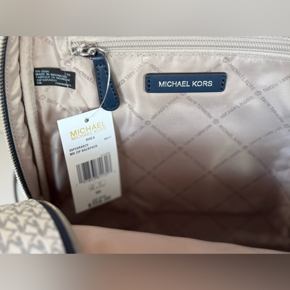 Michael Kors Rhea Medium Backpack MK Glitter Blue/White - Picture 11 of 12